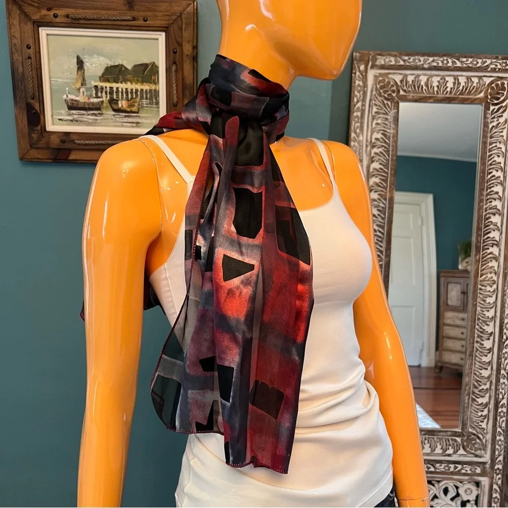Long Burnout Geometric Print Scarf